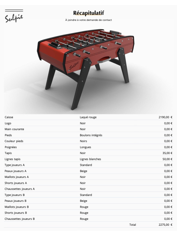 Baby-Foot Sulpie Evolution laqué rouge